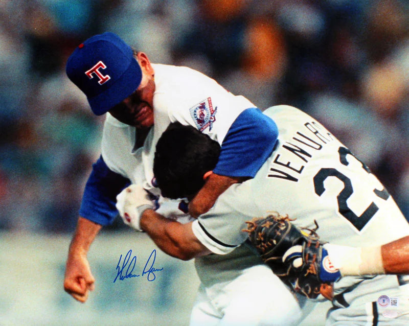 Nolan Ryan Signed Baseball Print Size 16″ x 20″ with Beckett COA